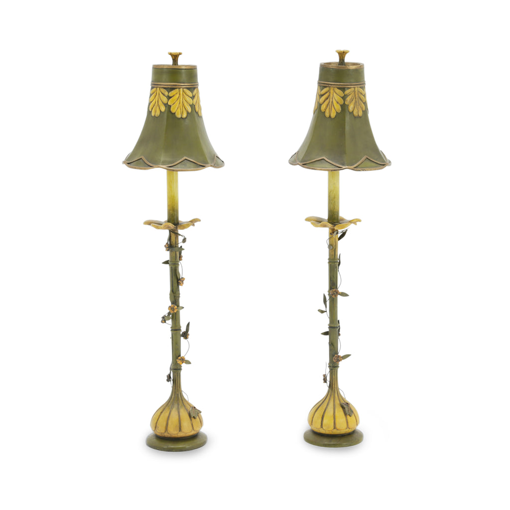 Olive Green & Gold Botanical Metal Table Lamp