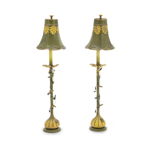 Olive Green & Gold Botanical Metal Table Lamp