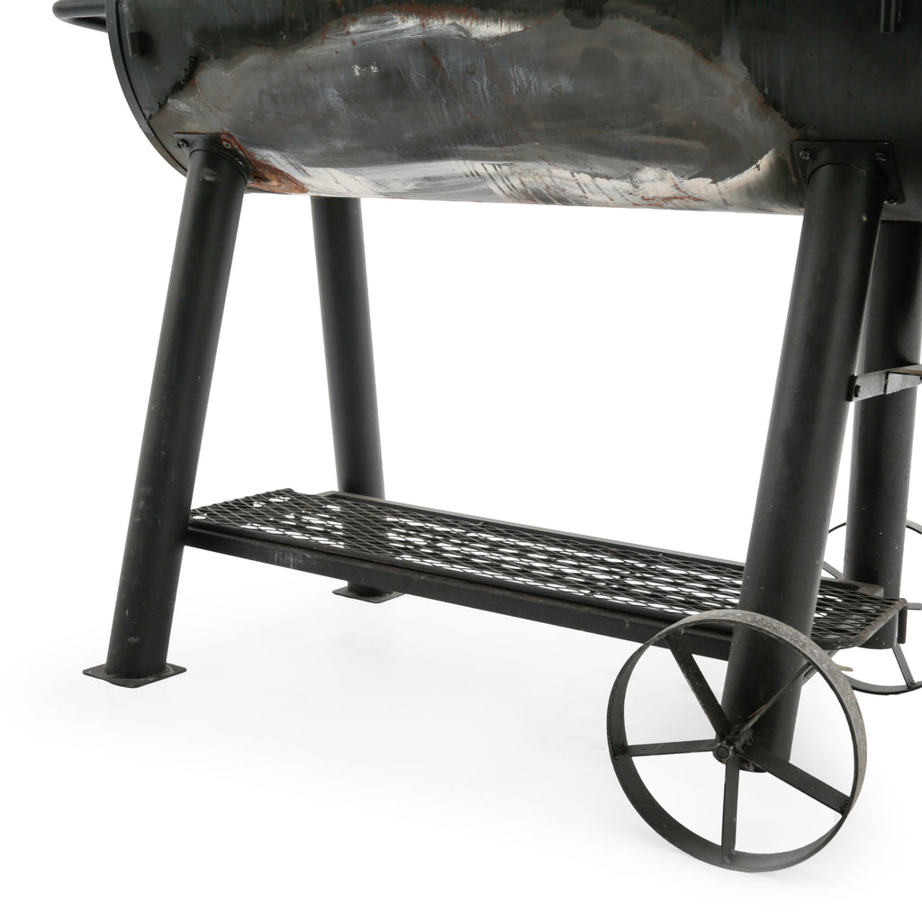 Black Steel Smoker BBQ Grill with Wheels