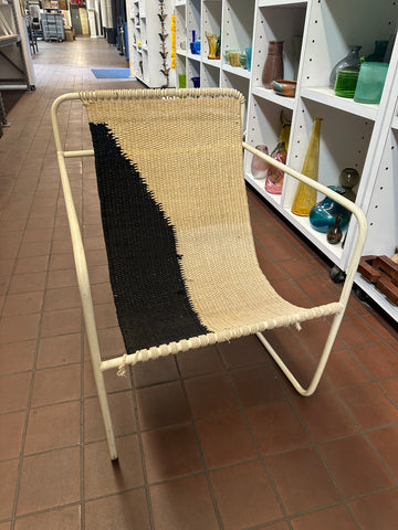 Cream Metal Frame Beige & Black Woven Rope Lounge Chair