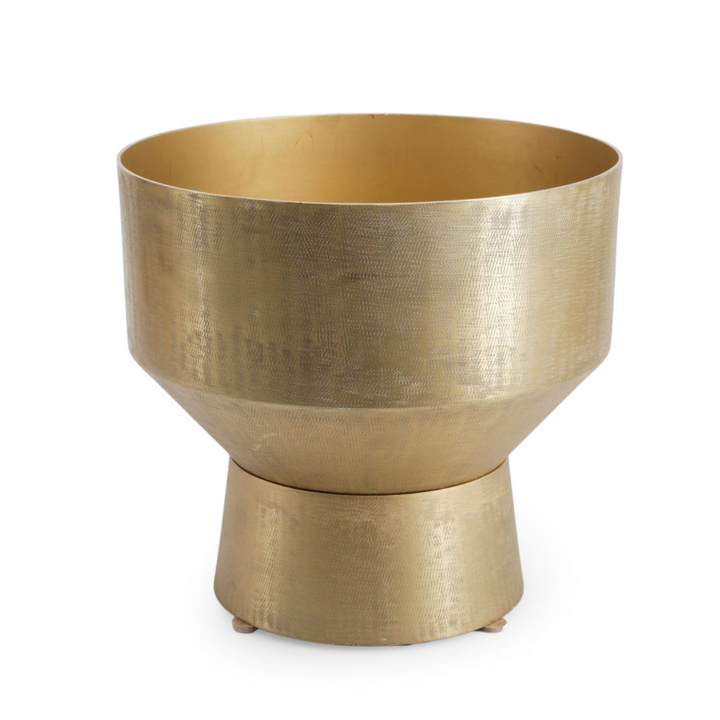 Gold Hammered Metal Tapered Planter with Cylindrical Base