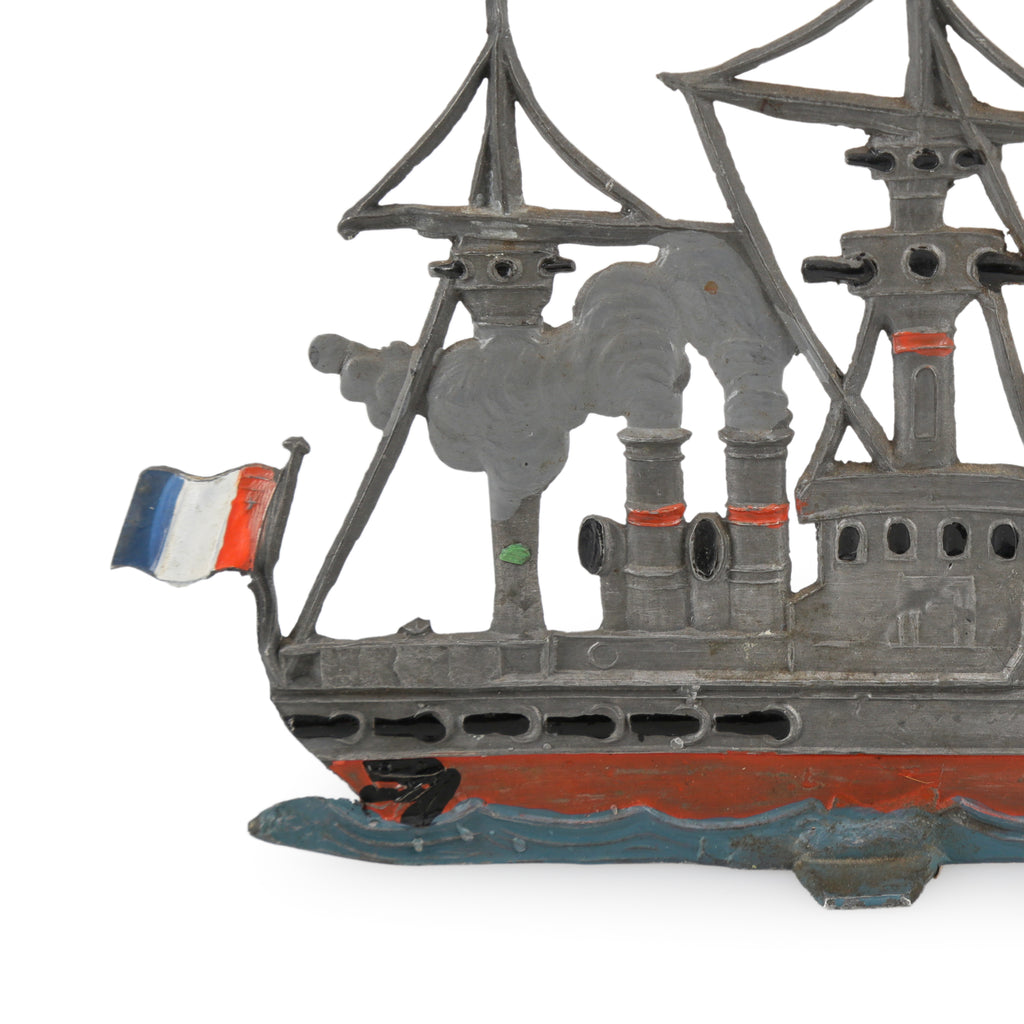 Vintage Gray Painted Metal French Naval Warship