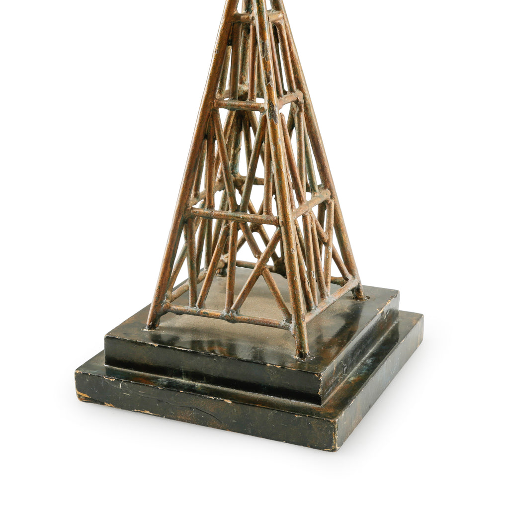 Distressed Copper-Toned Metal Tower Sculpture