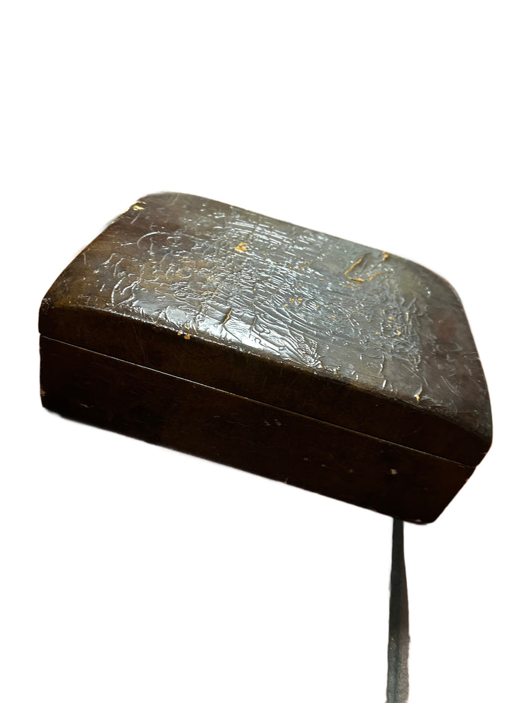 Distressed Dark Brown Wooden Decorative Box with Cracked Lacquer Finish