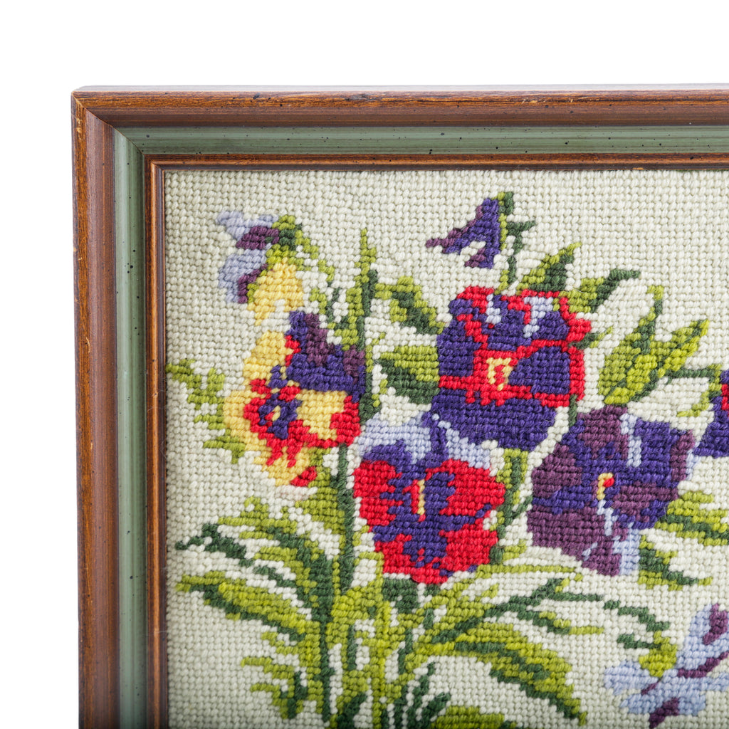 Wood Framed Floral Needlepoint Art