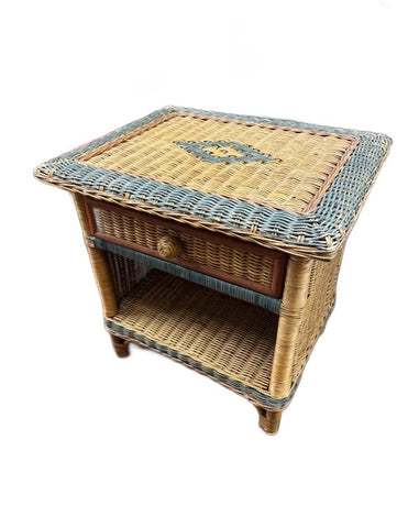 Wicker Accent Table with Drawer and Shelf