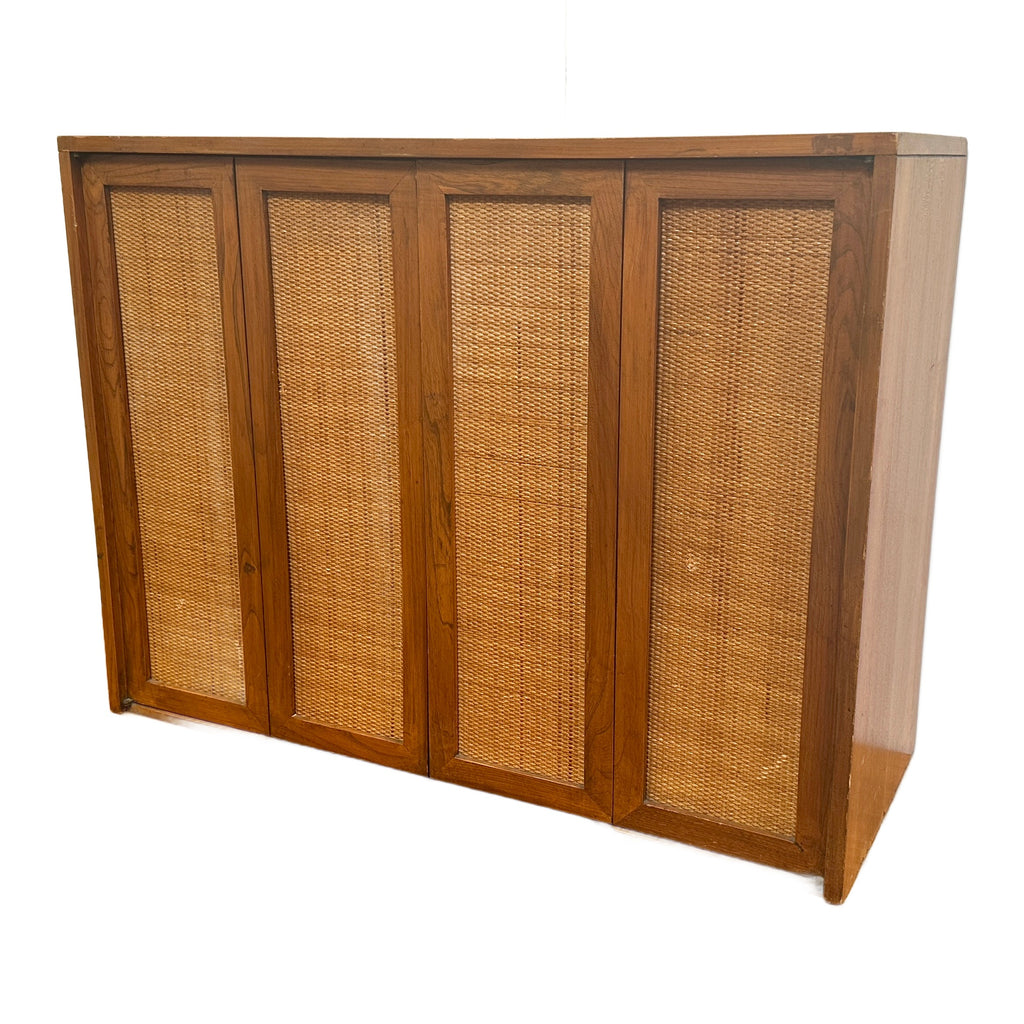 Wood Cabinet with 4 Panel Wicker Doors