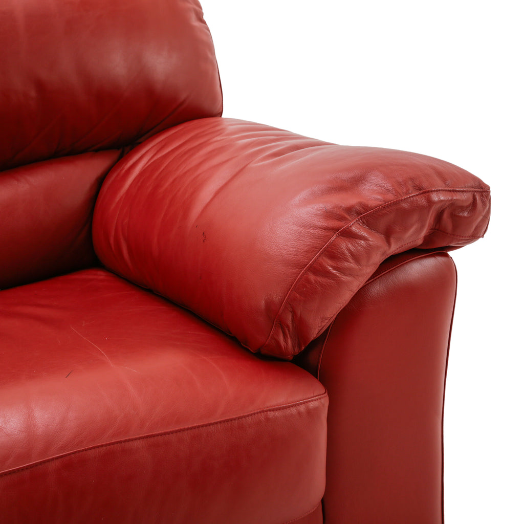 Cherry Red Leather Two-Seater Loveseat Sofa