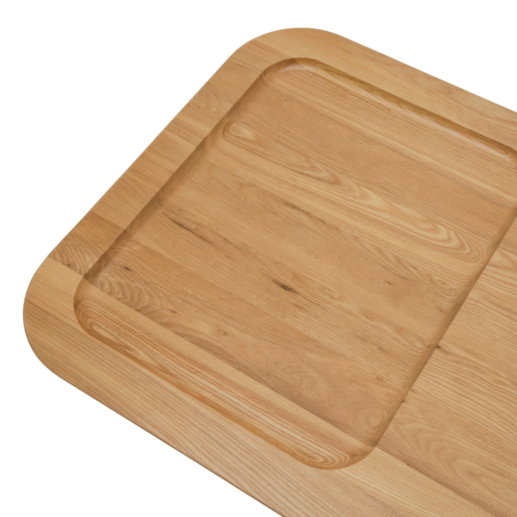 Natural Oak Wood Rectangular Coffee Table with Recessed Tray
