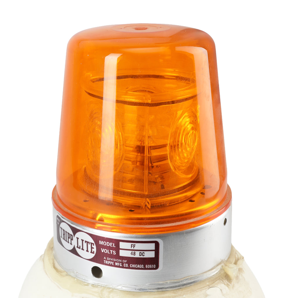 Orange Industrial Warning Light on White Hard Hat Base