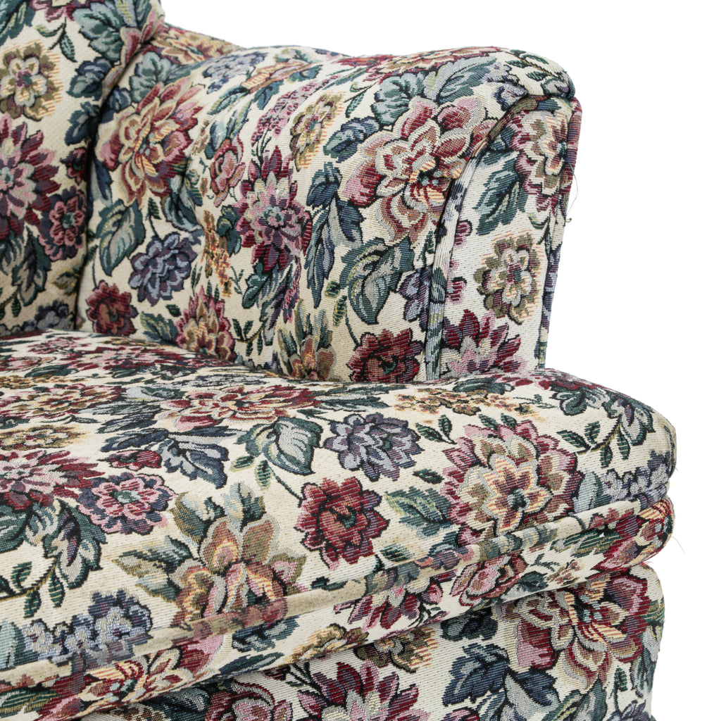 Beige Floral Tapestry Upholstered Armchair