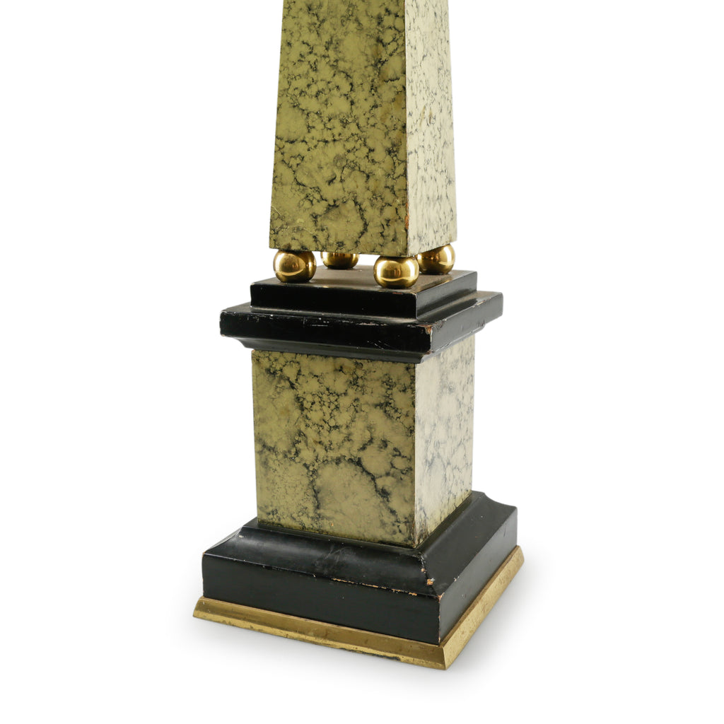 Green Stone Obelisk with Black Base and Brass Accents