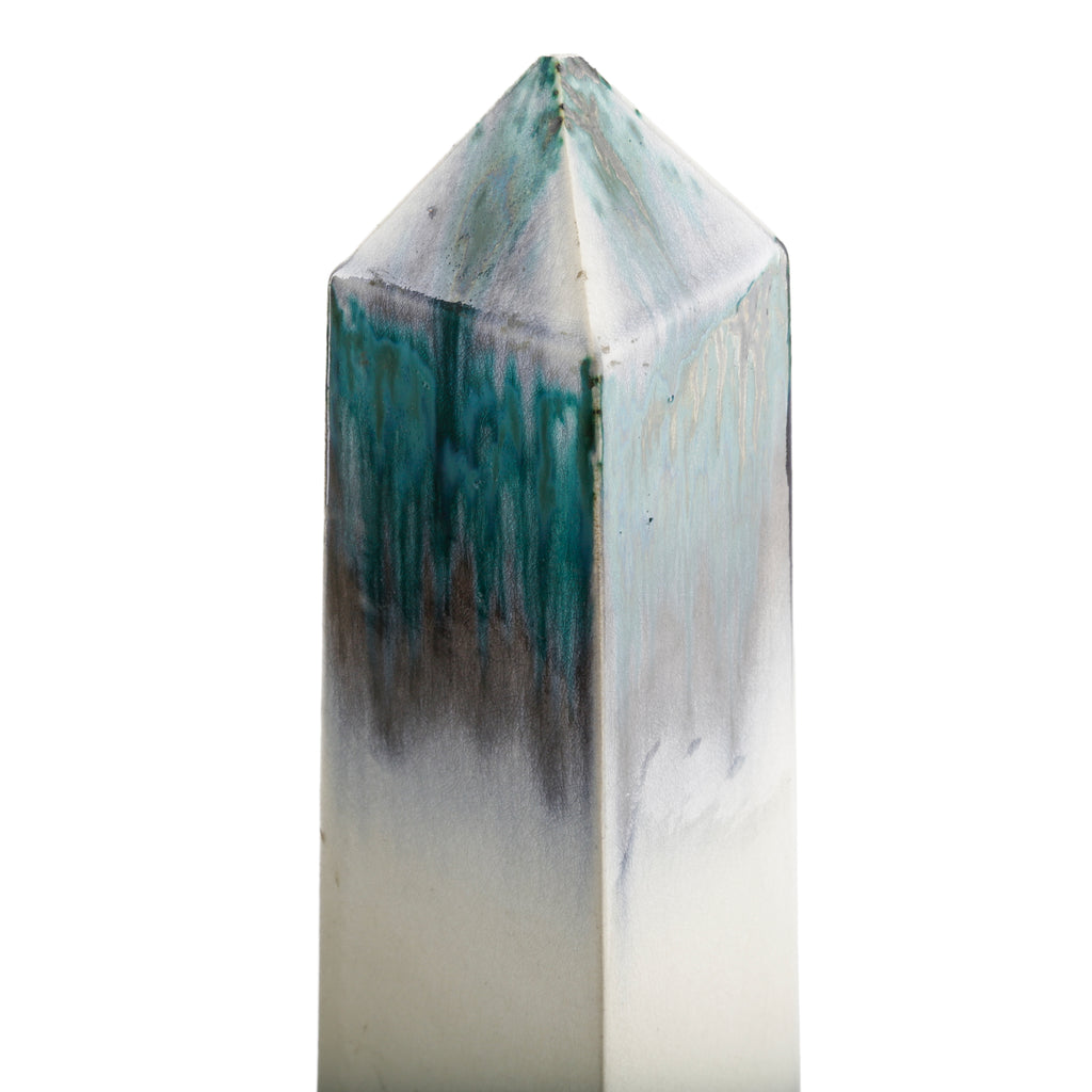 Gradient Teal and White Ceramic Obelisk