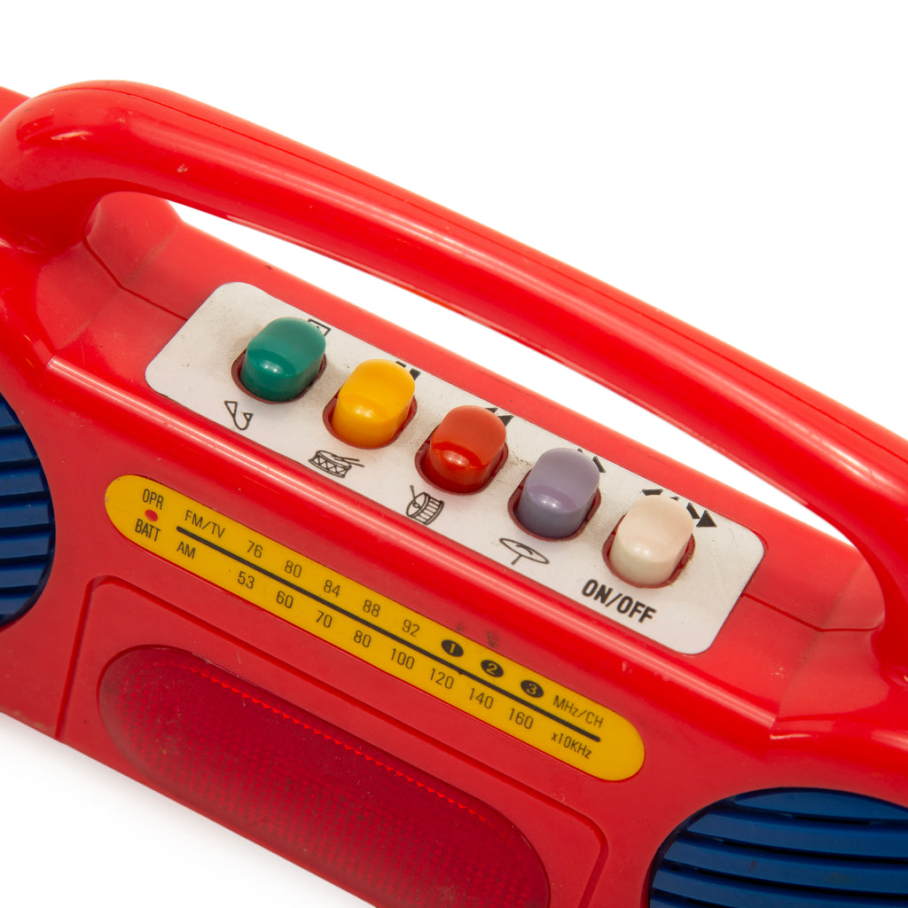 Red Plastic Toy Boombox with Blue Speaker Grilles