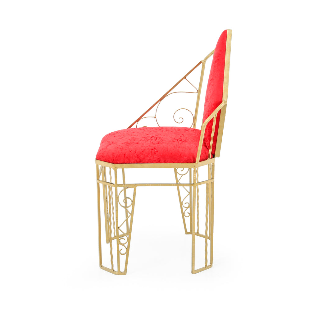 Gold and Red Asymmetrical Dining Chair