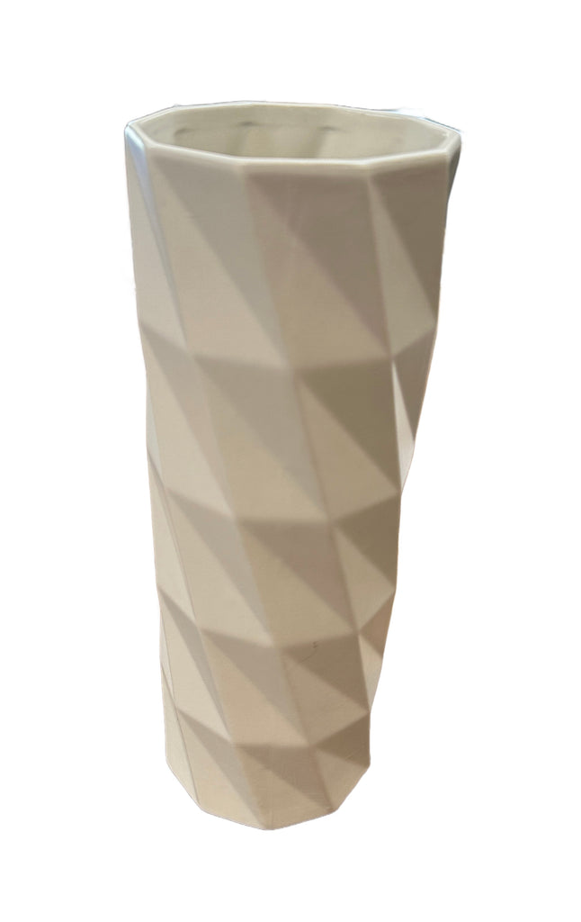 Cream Ceramic Geometric Faceted Tall Vase