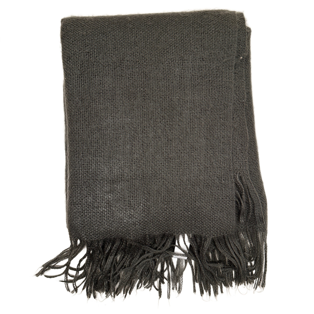 Dark Gray Woven Fringed Throw Blanket