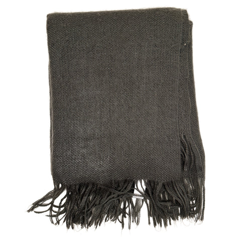 Dark Gray Woven Fringed Throw Blanket