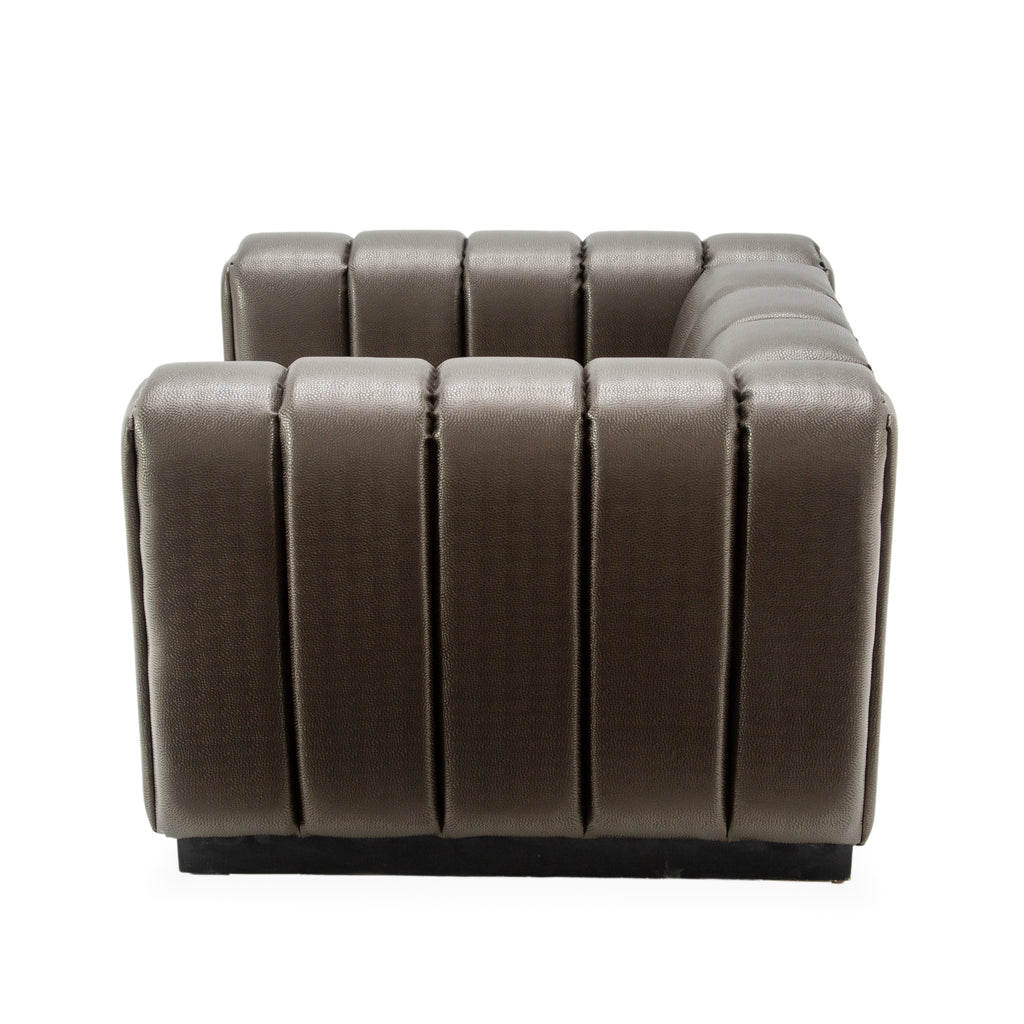 Dark Gray Channel-Tufted Faux Leather Armchair