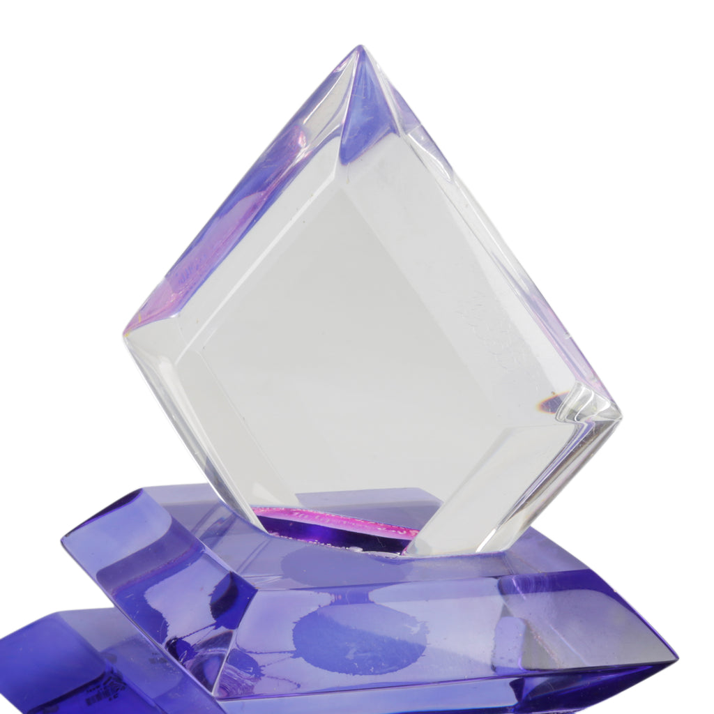 Clear and Amethyst Purple Geometric Acrylic Sculpture