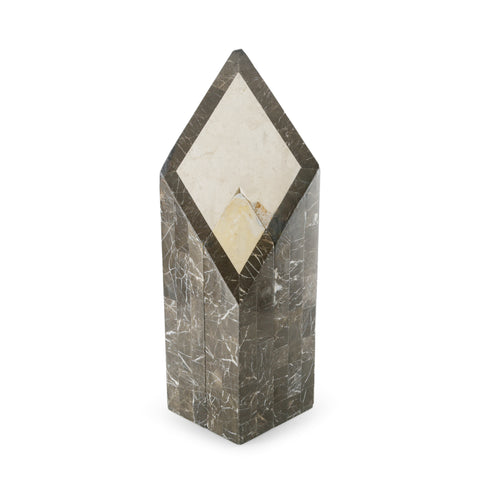 Brown and Cream Marble Geometric Angular Sculpture