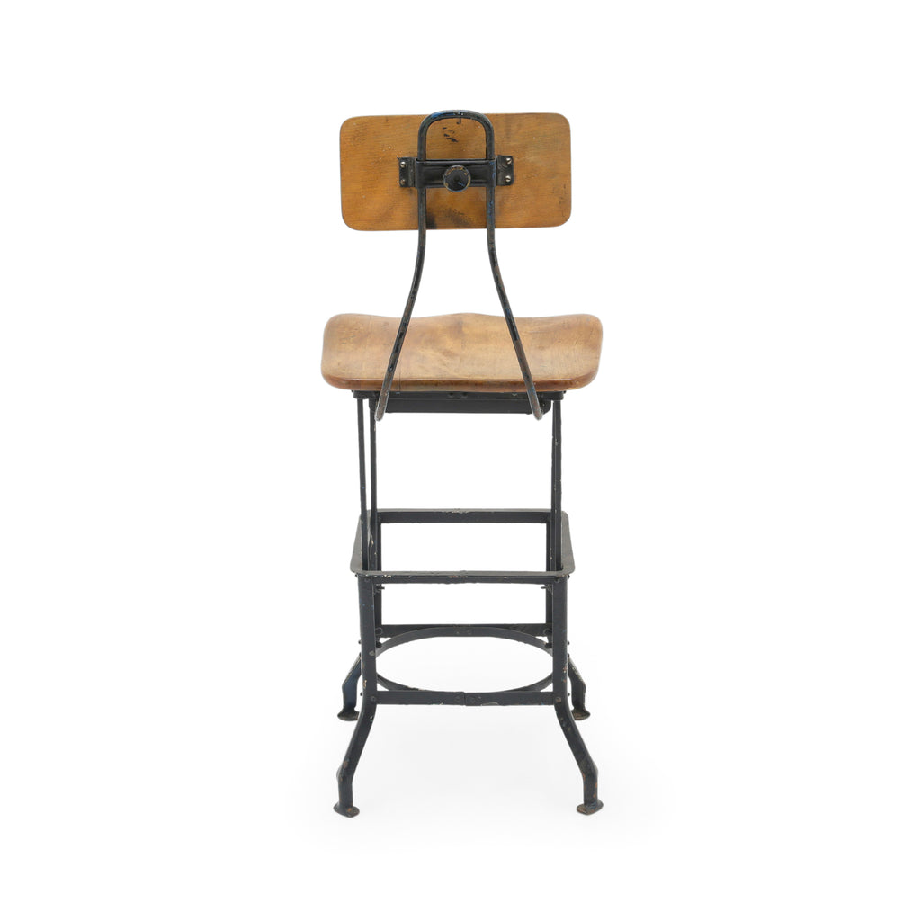 Industrial Adjustable Wood and Black Iron Bar Stool
