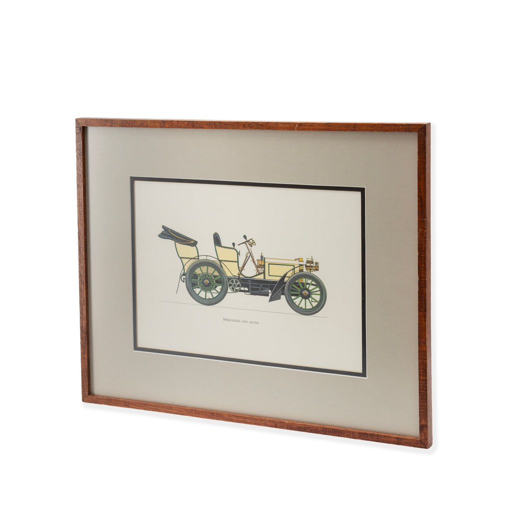 Distressed Brown Wood Framed Vintage Mercedes 1900 Car Print