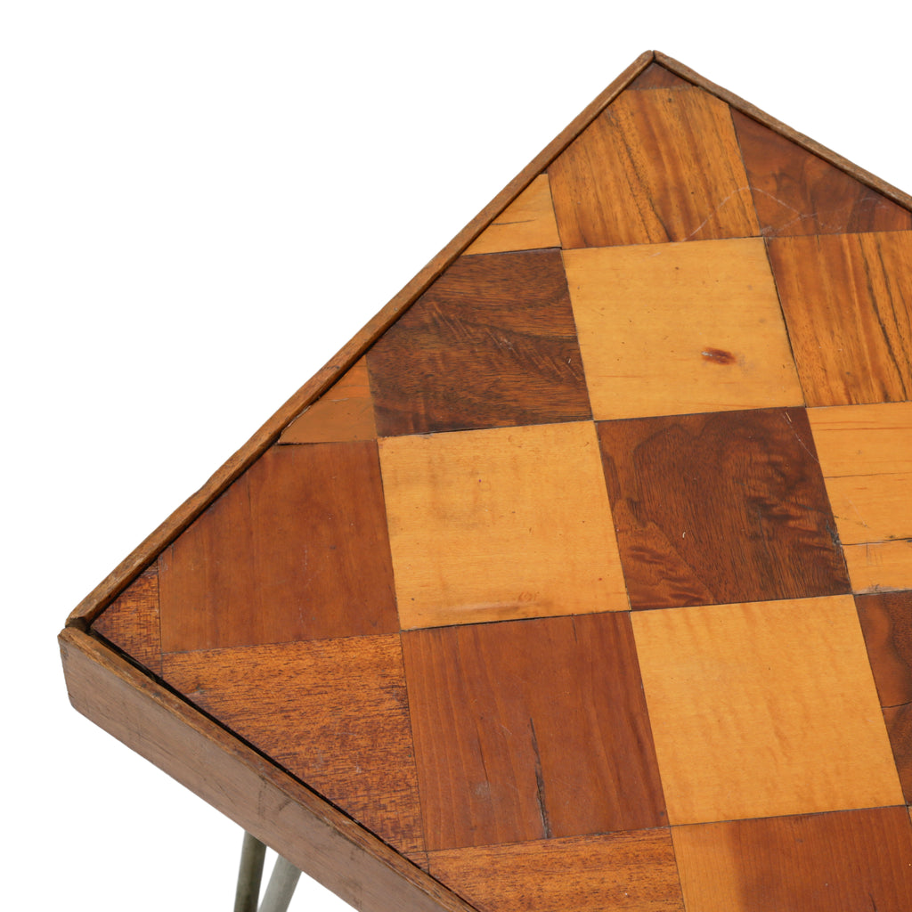 Modern Tiered Wood Inlaid End Tables with Hairpin Legs