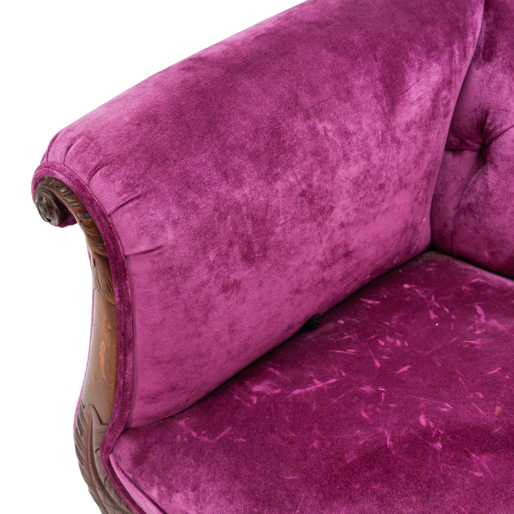 Magenta Velvet Carved Wood Settee