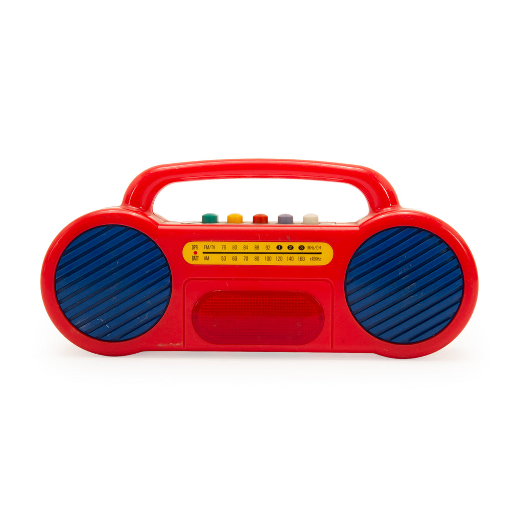 Red Plastic Toy Boombox with Blue Speaker Grilles