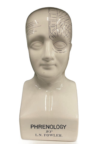 White Ceramic Phrenology Head Bust by L.N. Fowler