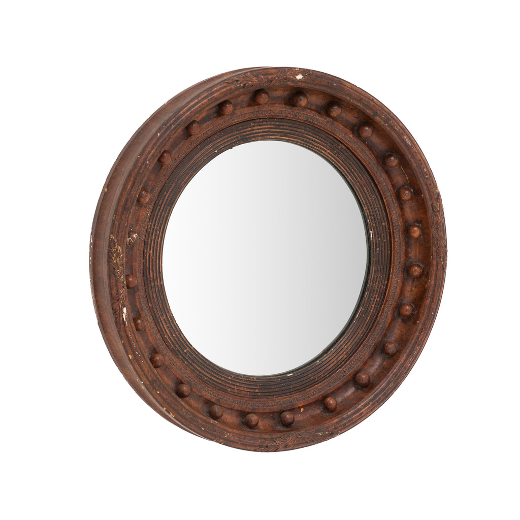 Dark Brown Wood Round Convex Mirror