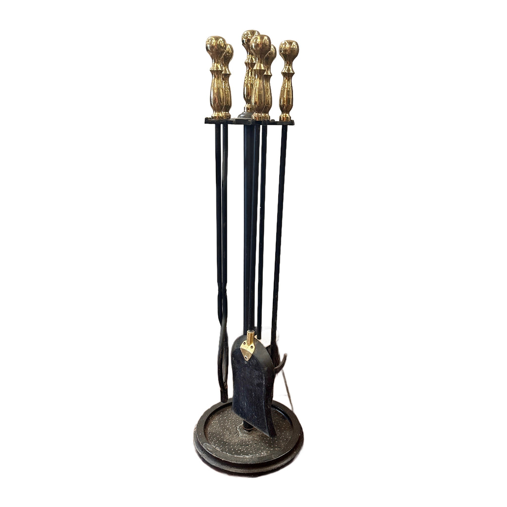 Black Cast Iron and Brass Fireplace Tools Set