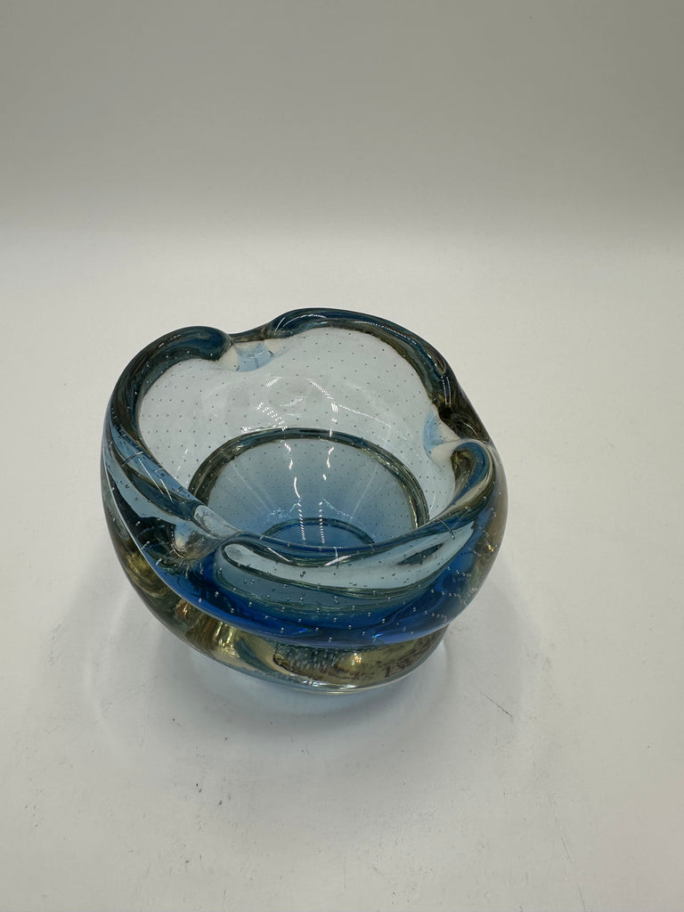 Bullicante Teal & Amber Art Glass Ashtray