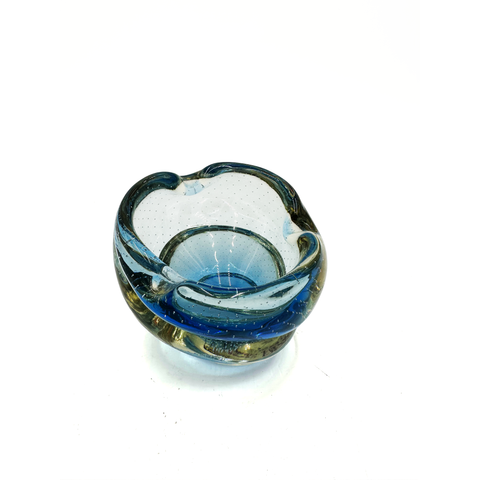 Bullicante Teal & Amber Art Glass Ashtray