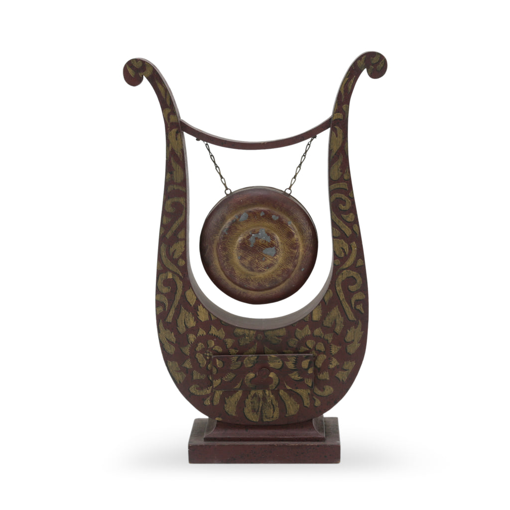 Brass Decorative Table Gong with Lyre Stand