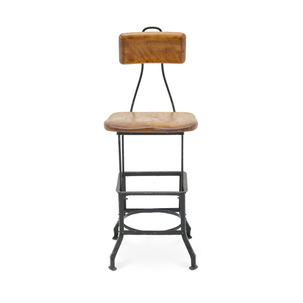 Industrial Adjustable Wood and Black Iron Bar Stool