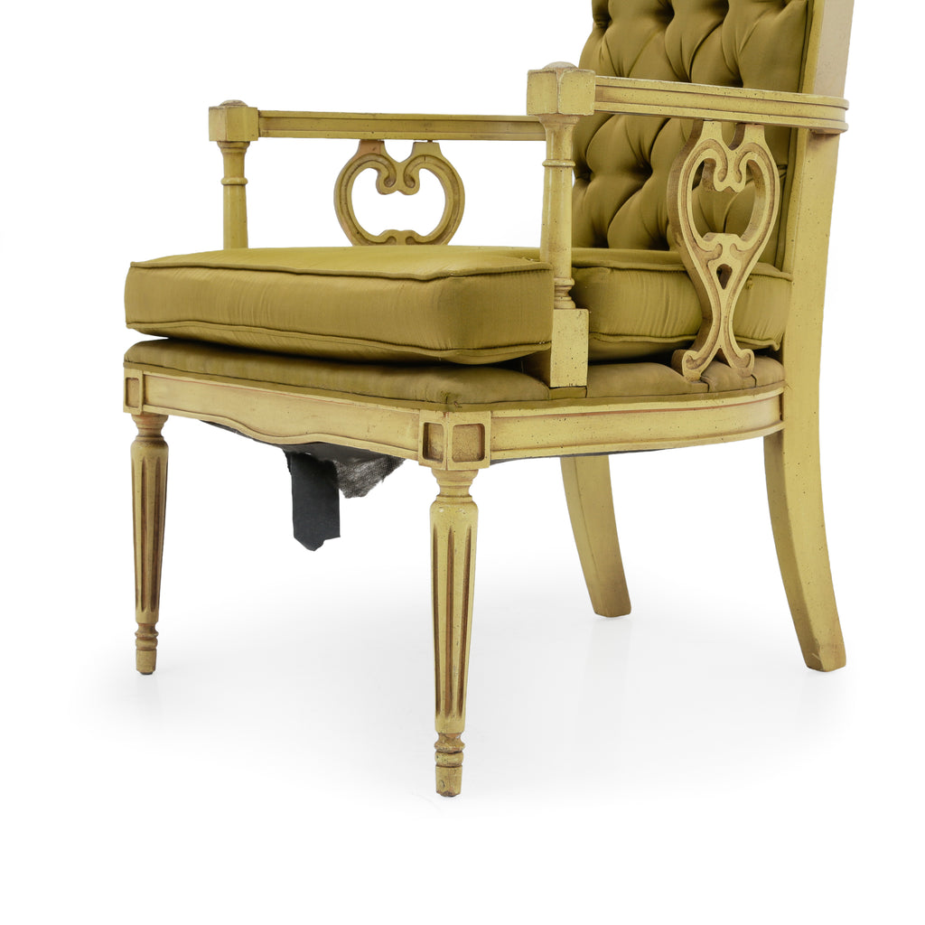 Gilded Wood High-Back Tufted Chartreuse Armchair