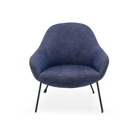 Navy Blue Fabric Mid-Century Modern Accent Chair