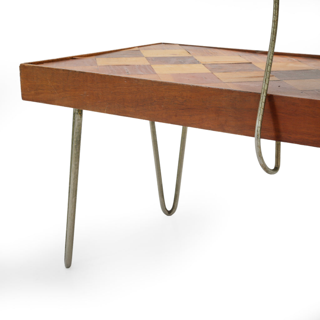 Modern Tiered Wood Inlaid End Tables with Hairpin Legs
