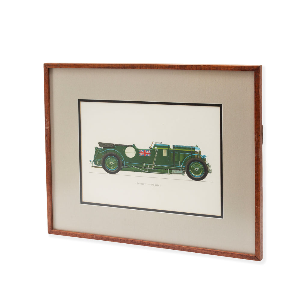 Vintage Brown Wood Framed Green Bentley 1928 (4.5 Litre) Car Print with Grey Mat