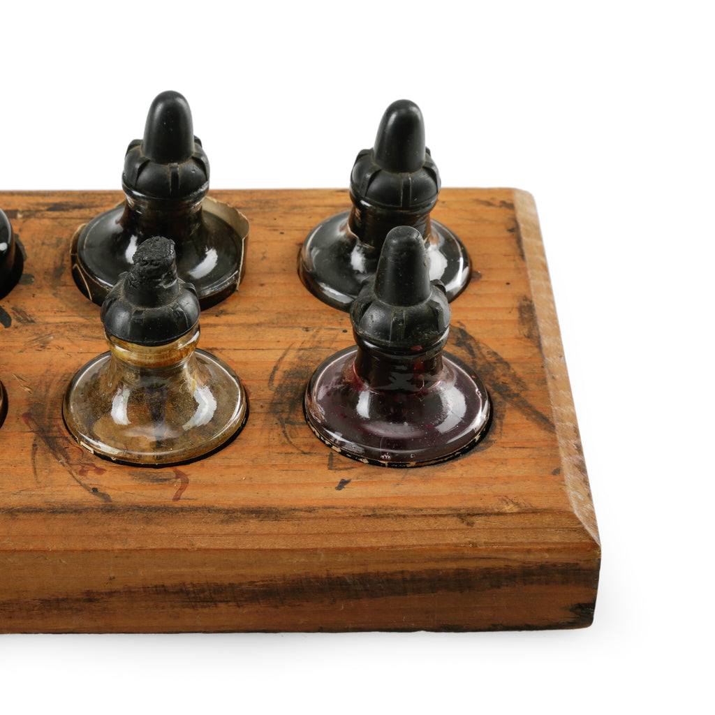 Wooden Tray with Assorted Ink Bottles
