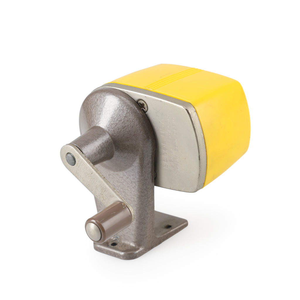 Yellow Plastic and Gray Metal Crank Pencil Sharpener