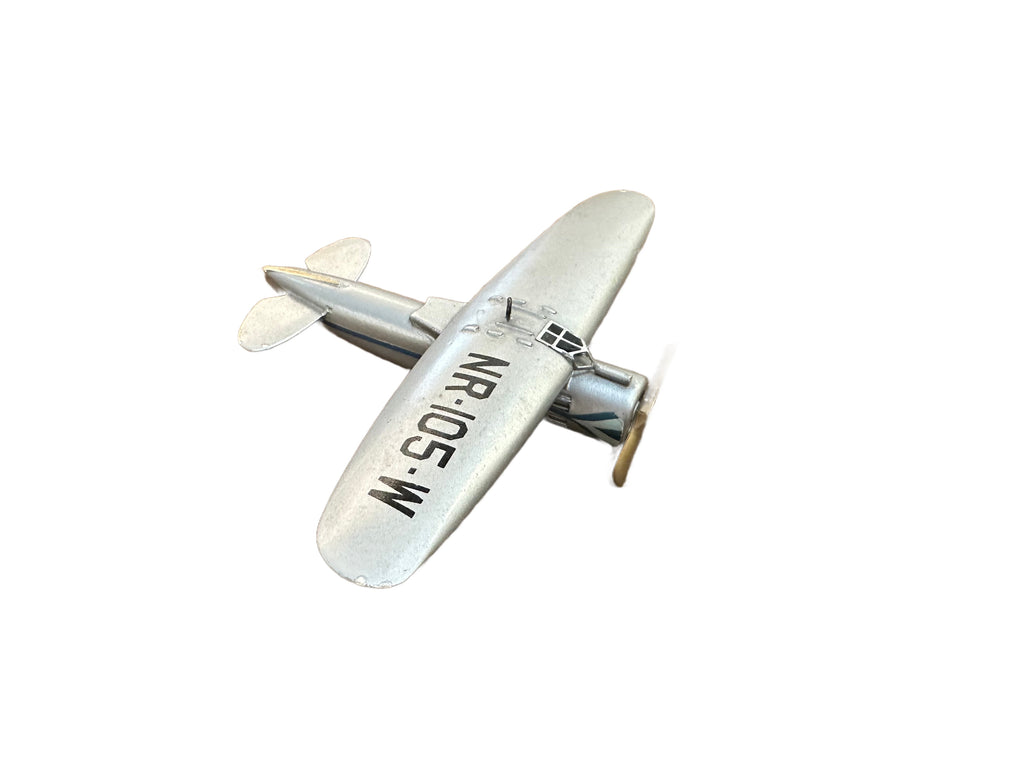 Silver Metal Vintage Model Airplane with NR-105-W Decal and Brass Propeller