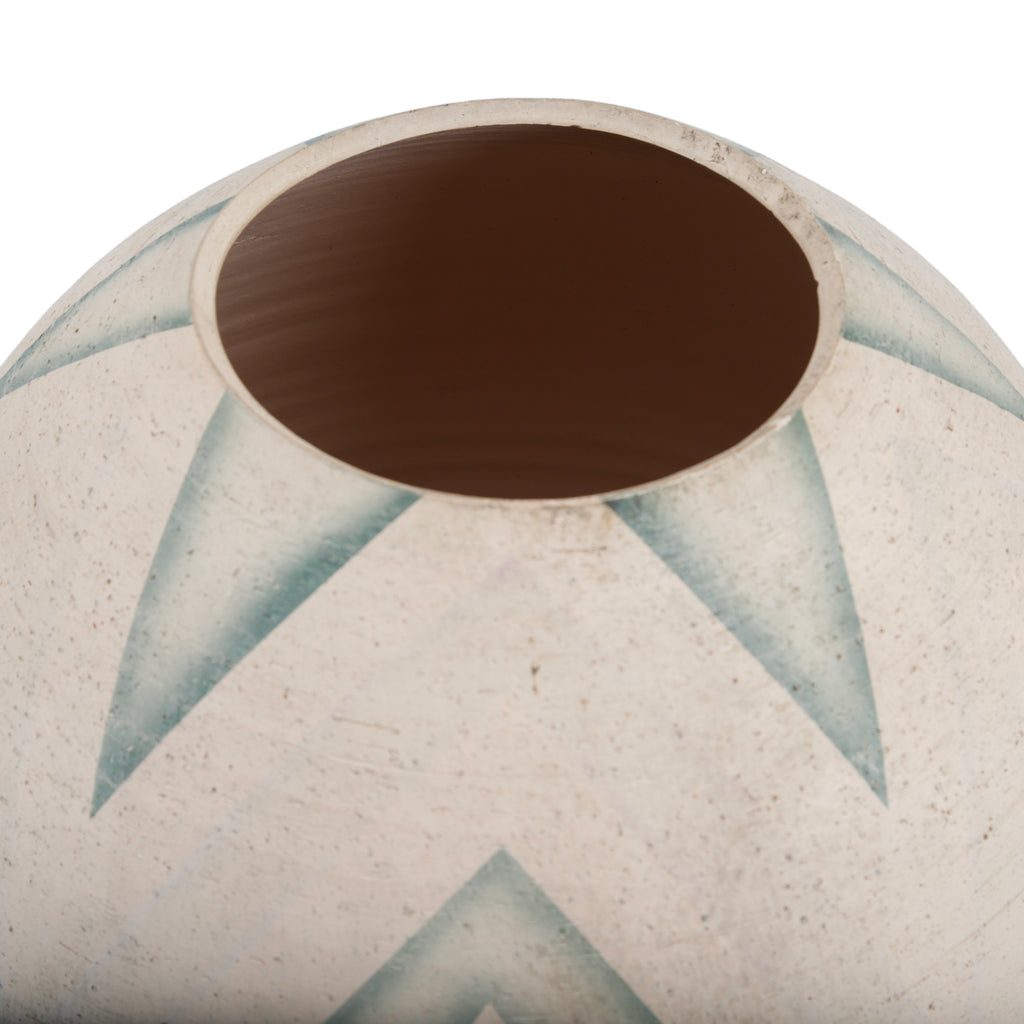 Beige Terracotta Vase with Teal Geometric Pattern