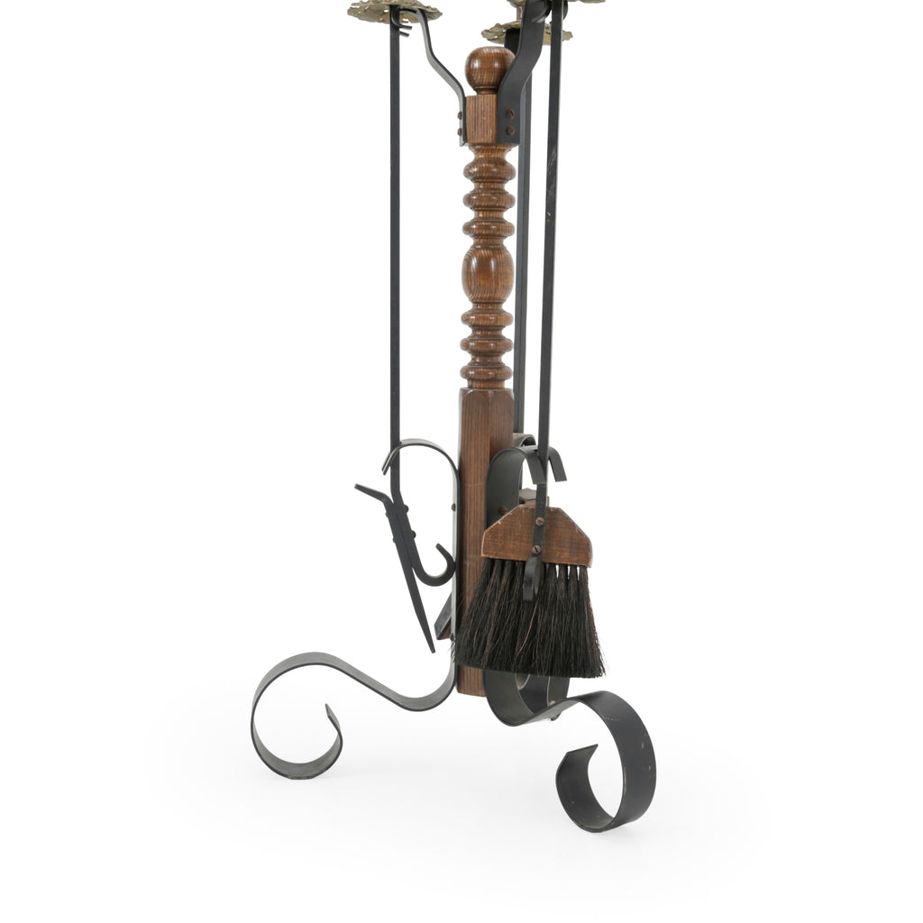 Brown and Black Wrought Iron Fireplace Tool Set