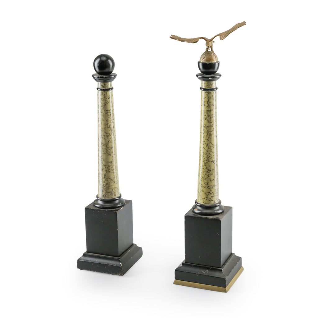 Marble and Black Decorative Pillar (Brass Eagle/Sphere)