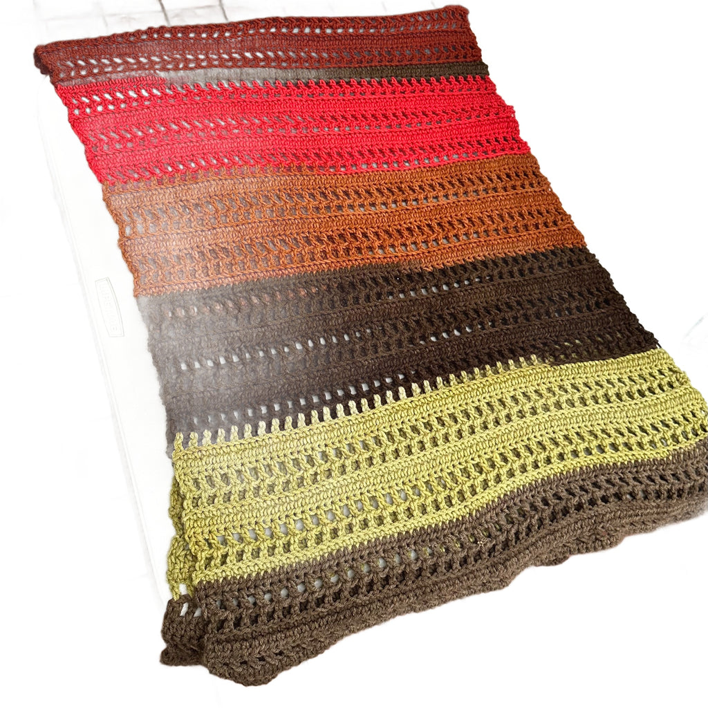 Vintage Multi-Color Striped Crochet Blanket