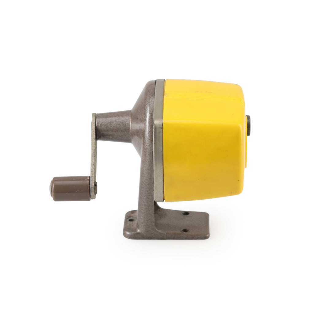 Yellow Plastic and Gray Metal Crank Pencil Sharpener
