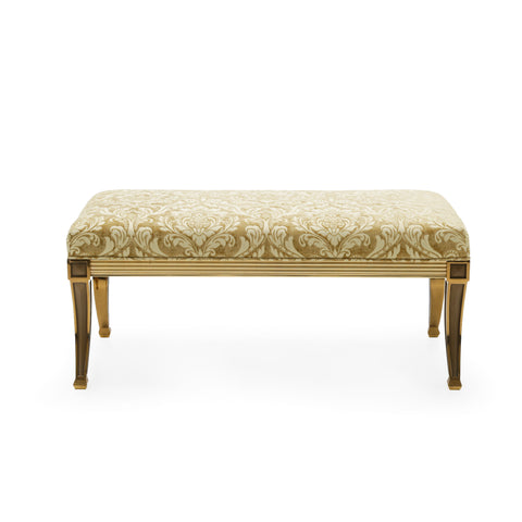 Golden Upholstered Wood and Brass Accent Bench